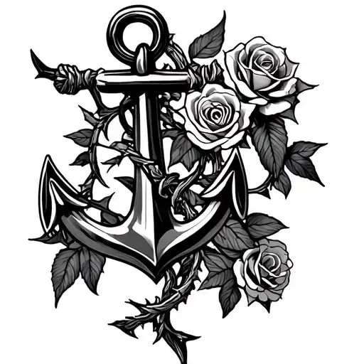 Anchor And A Doubleman With Roses And Thorns