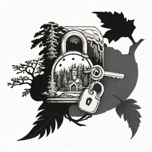 Lock And Key With Forest Scenery As The Background