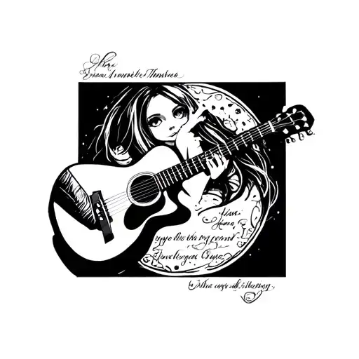 Guitar With The Lyrics Brown Eyed Girl Around It