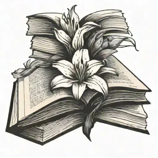 An Open Book Ontop Of A Pile Of Books With A Lily Flower Growing Out Of It