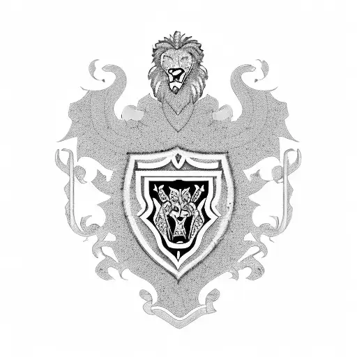 Family Crest With Lion As The Main Part And Coat Of Arms