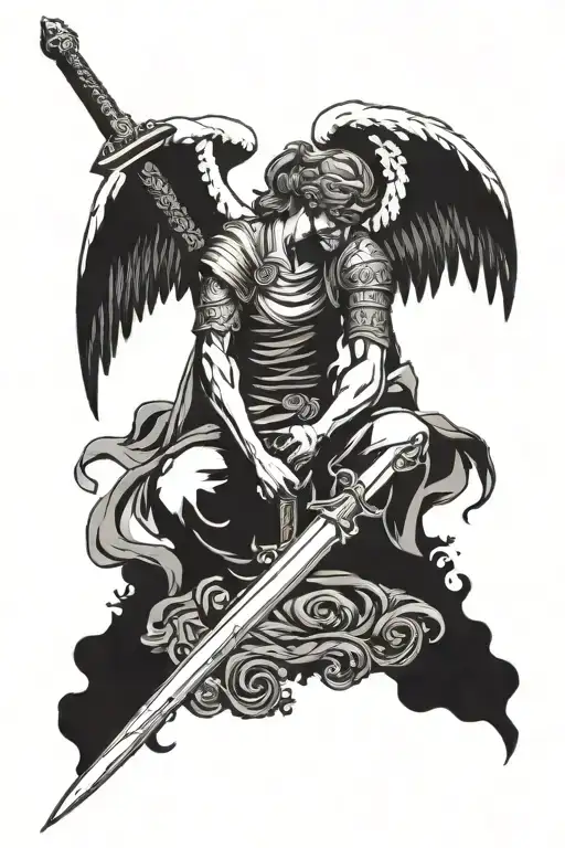 Thinking Angel Holding A Sword