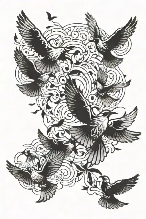 5 Birds Flying Together
