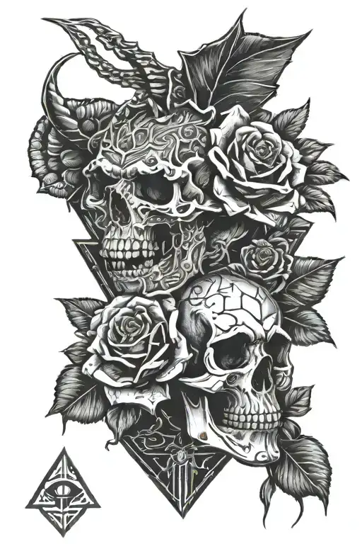 Pyramid Dragon Roses Skull Tattoo Design Inspired