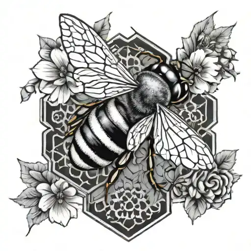 Incorporate A Detailed Honeycomb Pattern With A Hidden Image Of A Queen Bee In The Center