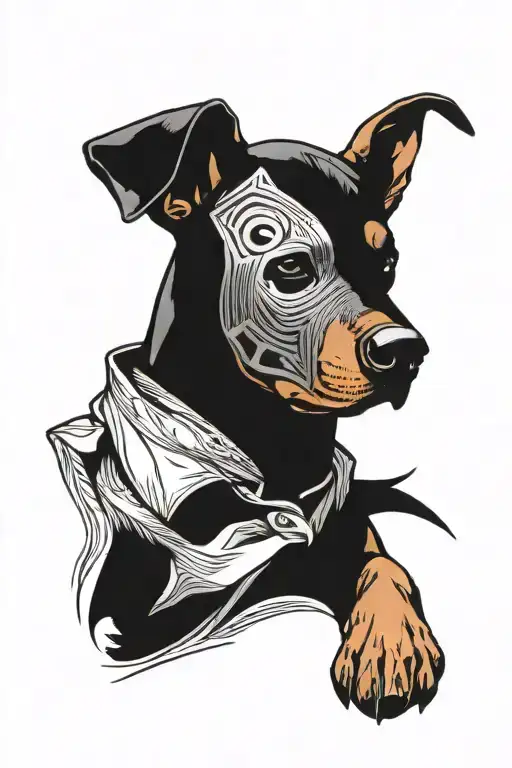 Doberman And A Man In A Mask In The Background