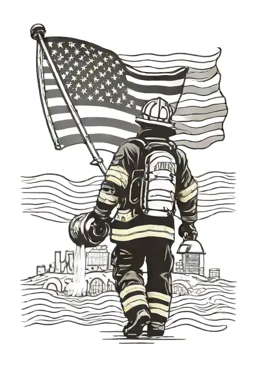 Firefighter Walking Toward American Flag