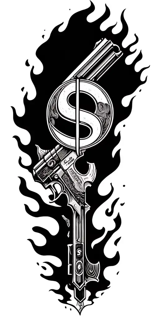 Guns Money Symbol Merging And Flames Coming Dark Looking And Dangers