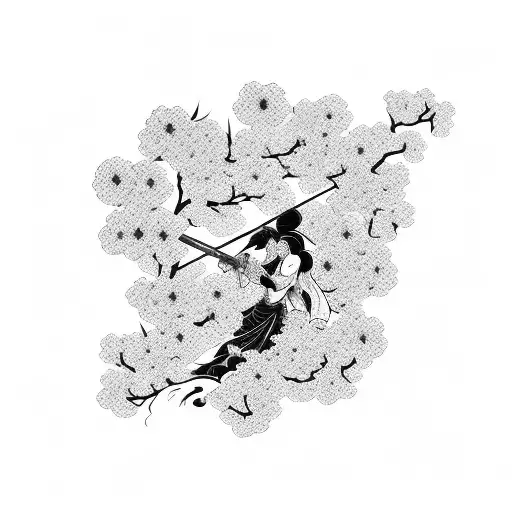 Katana Surrounded By Cherry Blossoms