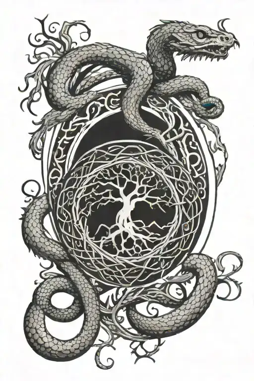 Ouroboros Snake And Yygdrasil