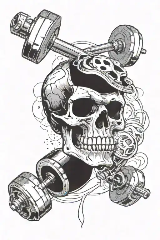 A Barbell Morphing Into A Gun With A Skull In The Center