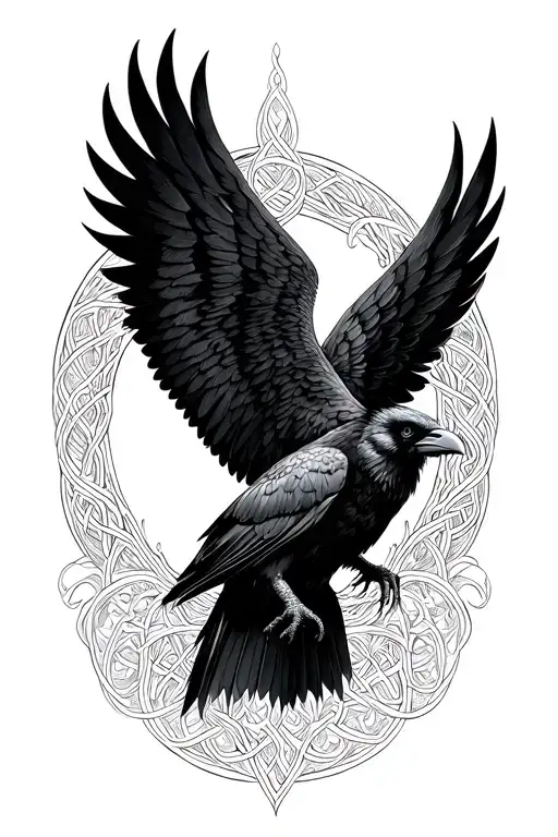 Celtic Raven Wings Spread Looking Up