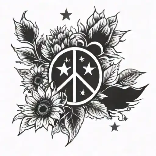 Symbol Peace With Sunflowers And Stars Forming