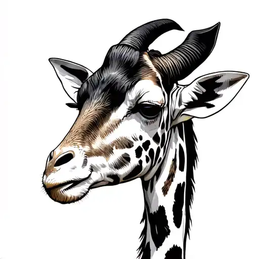Giraffe With Africa Background And Down A Realistic Goat