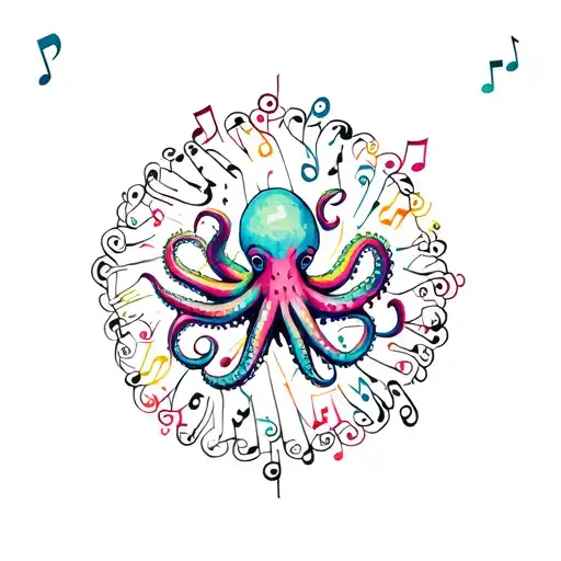 A Mandala Made Of Colorful Music Notes With An Octopus In The Center