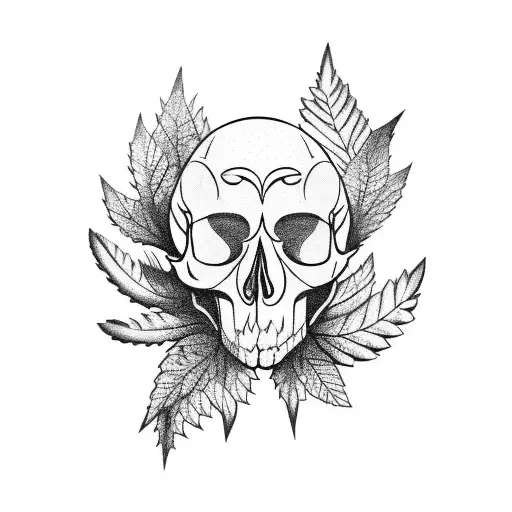 Crow Skull With Some Leaves And Sticks