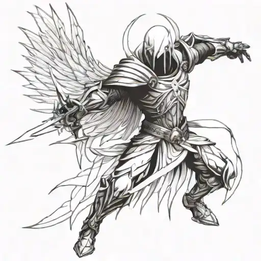 Tyrael From Diablo Video Game With His Sword In Front Of Him