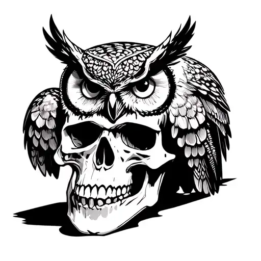 Owl Perched On Skull
