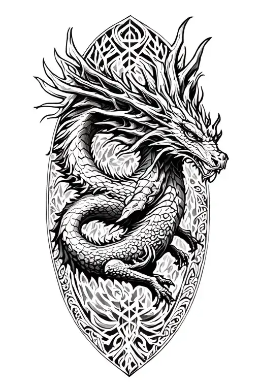 Nordic Tree Of Life With A Nordic Dragon Flying