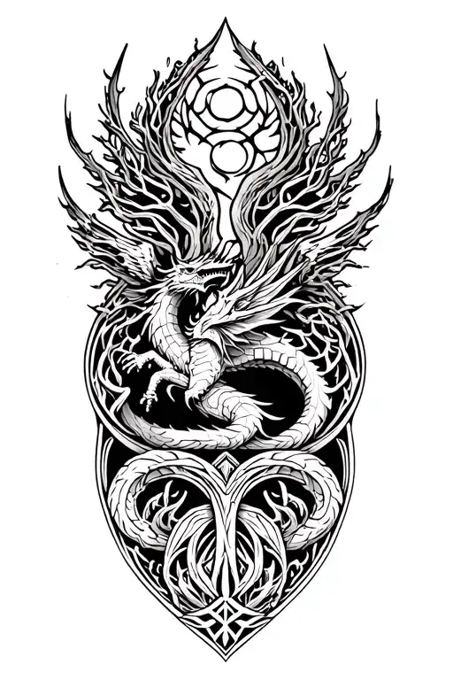 Nordic Tree Of Life With A Nordic Dragon Flying