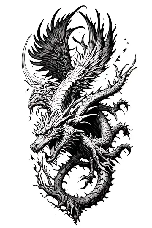 Nordic Tree Of Life With A Nordic Dragon Flying