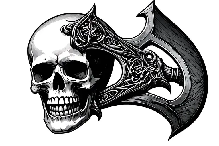 Gothic Skull Double Scythe Symmetrical For Upper Back Adn Scapula