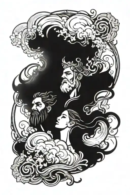 Zeus And Athena Surrounded By Smoke Swirling