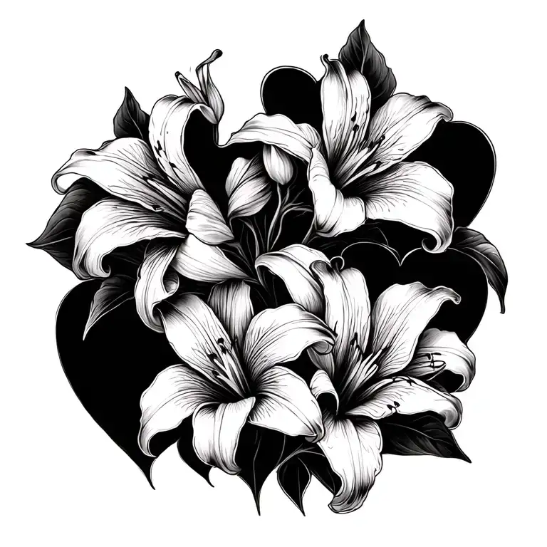 Tiger Lillies With Seven Hearts And Fillers To Make It Flow And Look Beautiful