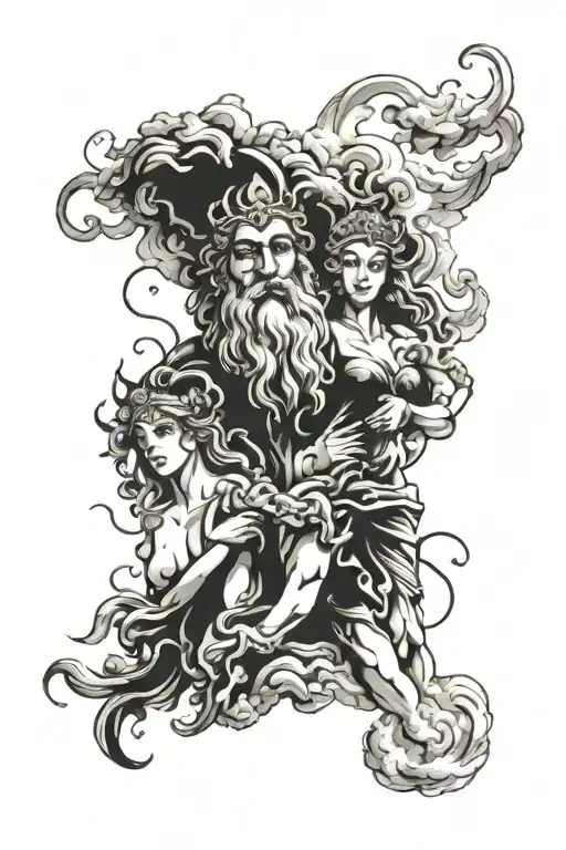 Zeus And Athena Surrounded By Smoke Rising