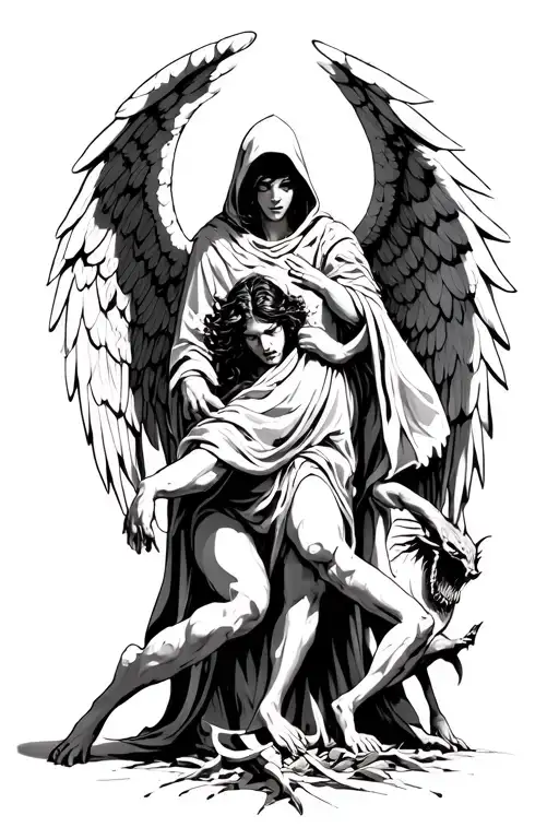 Hooded Arch Angel Defeating A Demon