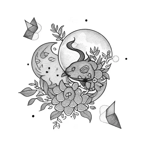 A Sleeping Moon Surrounded By Flowers And Musical Notes