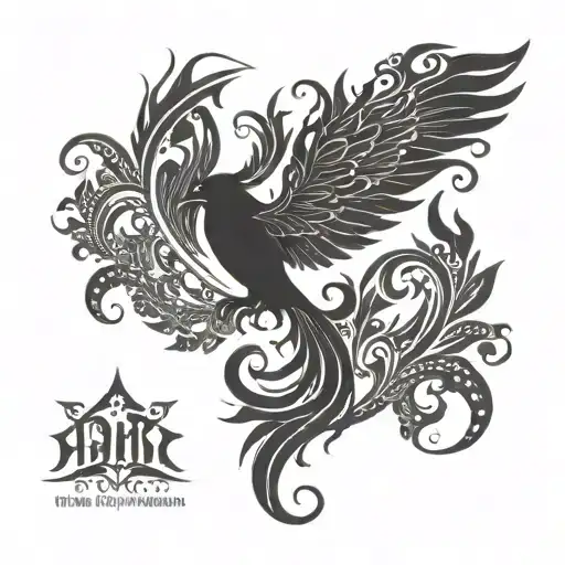 Pheonix Rising From Flames With Henna Swirls Waist Down Thigh