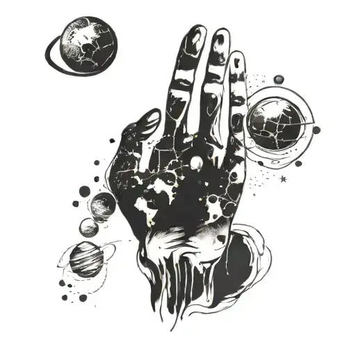 Handprint With A Picture Of Space With Planets