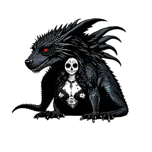 A Black Chupacabra With A Day Of The Dead Woman On Its Back