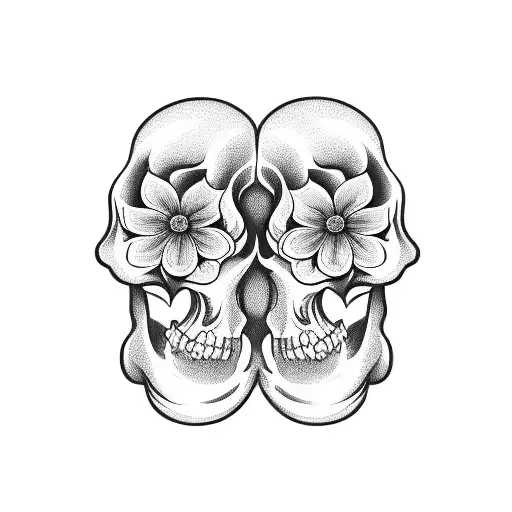 A Bouquet Of Vibrant And Exotic Flowers Intertwined With A Detailed Skull