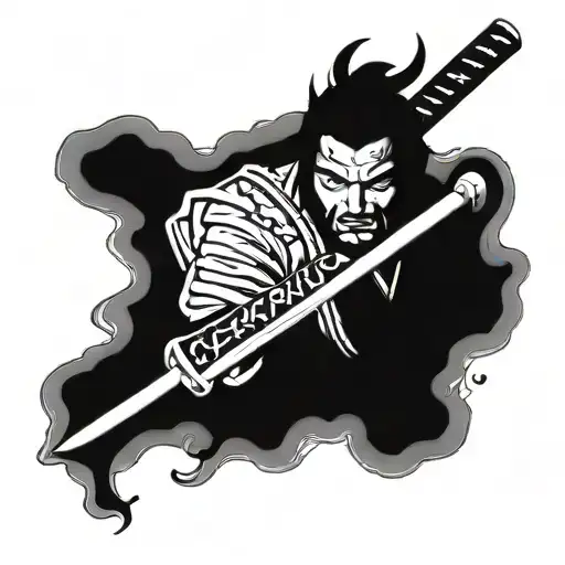 Samurai Japanese Demon Hieroglyphs Katana With Natural