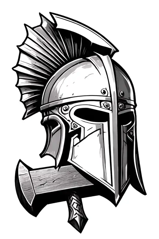 Front Facing Spartan Helmet Ontop Thrall's Hammer