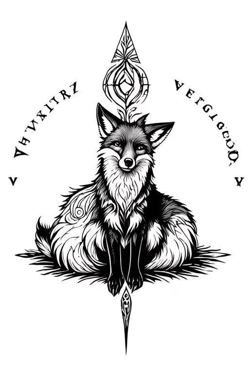 Vegvisir Symbol Surrounded By A Fox Looking