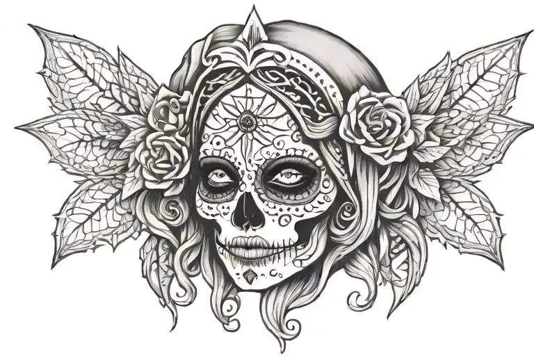 Santa Muerte Girl Mask Looking