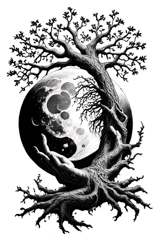 Yggdrasil Wrapping Limbs Around A Moon