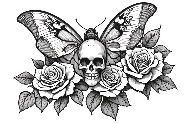 Moth With Skull With Rose