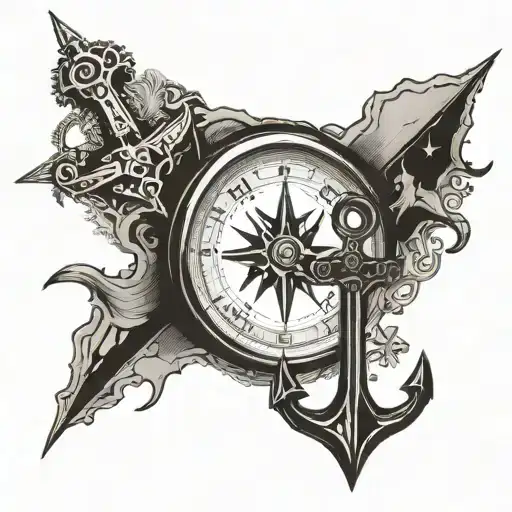 A Detailed Compass Surrounded With An Anchor And The Island Of Crete