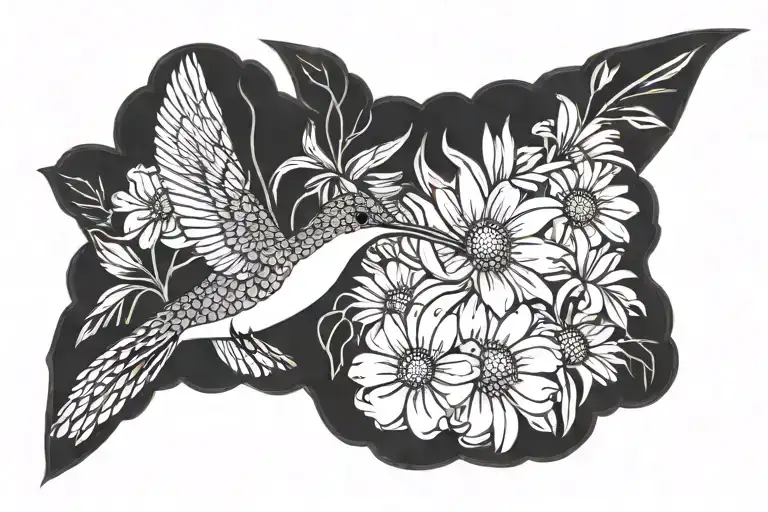 Humming Bird And Daisy Flower With Words