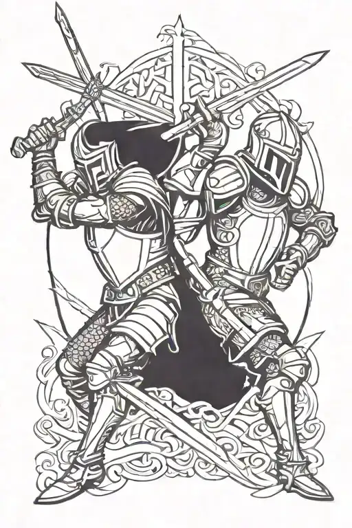 Duel Two Knights Clashed Swords Over Their Heads