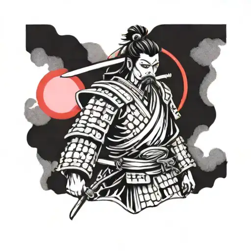 Samurai Standing With Red Circle Shape