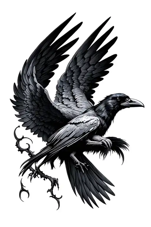 Raven With Wings Spread