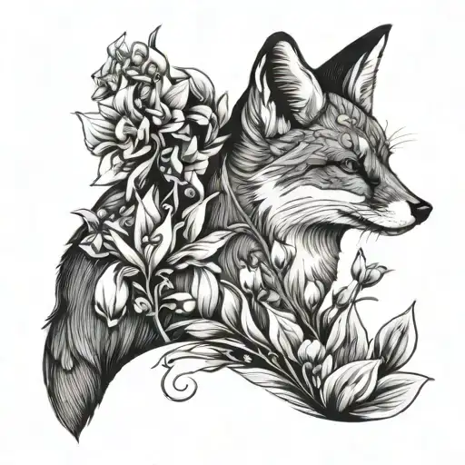 Fox Looking Up In Fount Of A Lilly Of The Valley Flower