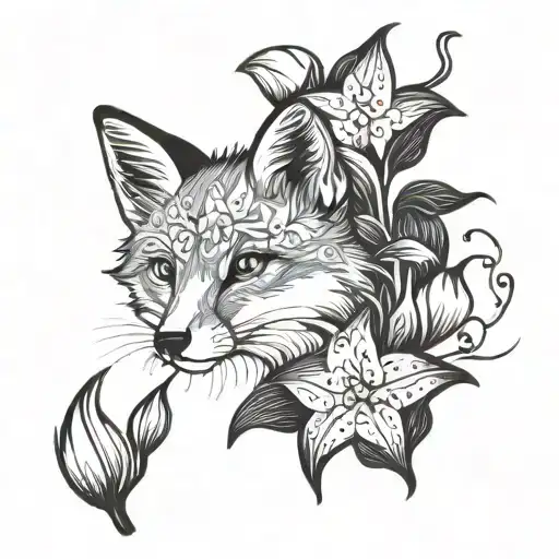 Fox Looking Up In Fount Of A Lilly Of The Valley Flower