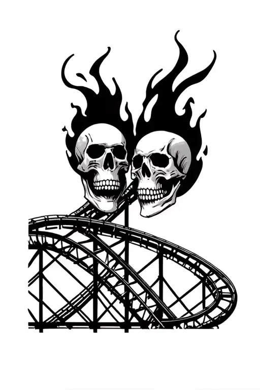 Roller Coaster On Fire With Skulls Facing Each Other