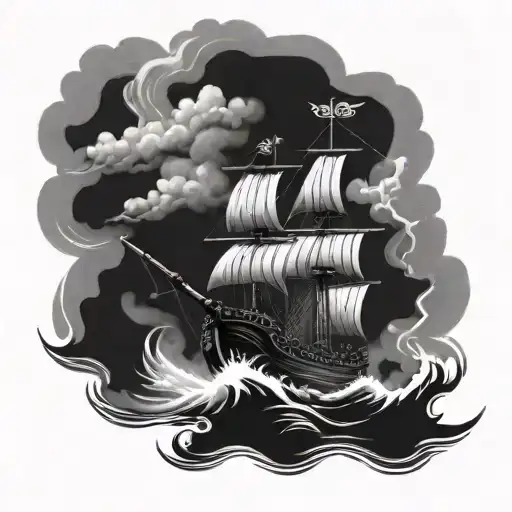 Viking Longship Sailing Through Stormy Seas With A Latin Quote About Strength And Courage